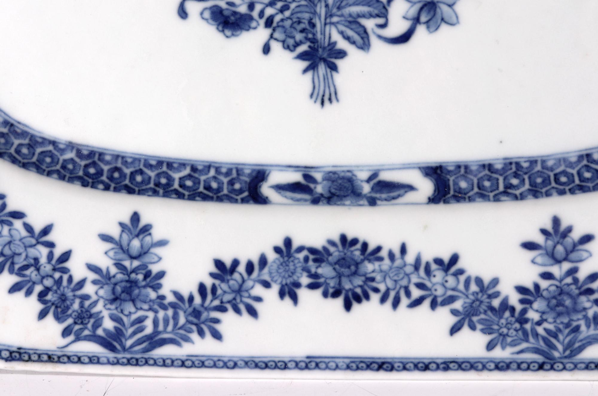 Chinese Export Underglaze Blue Armorial Porcelain Dish, Arms William Dalrymple 1