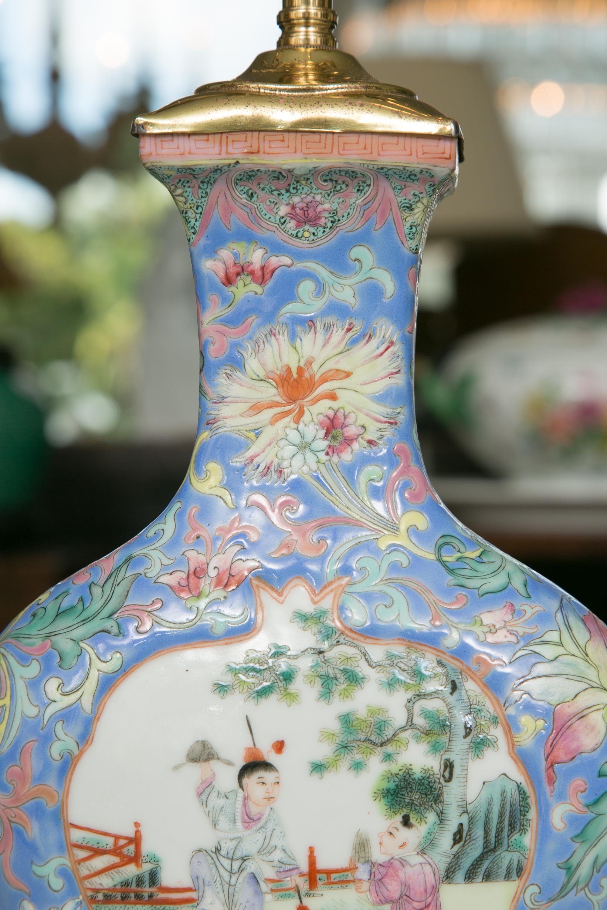 Embossed Chinese Export Vase as Table Lamp
