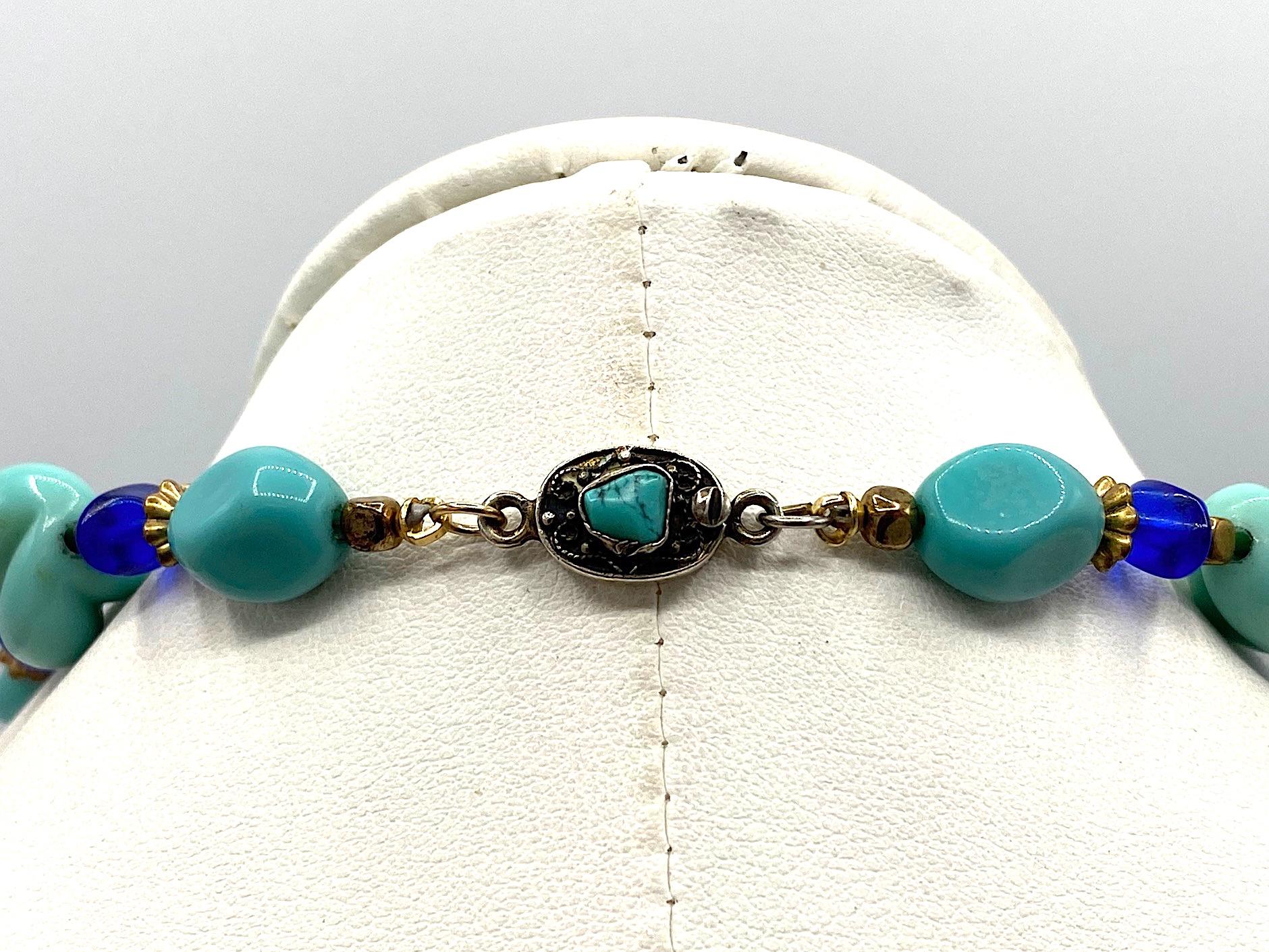 Chinese Export Vermeil Silver, Turquoise & Glass Necklace 9