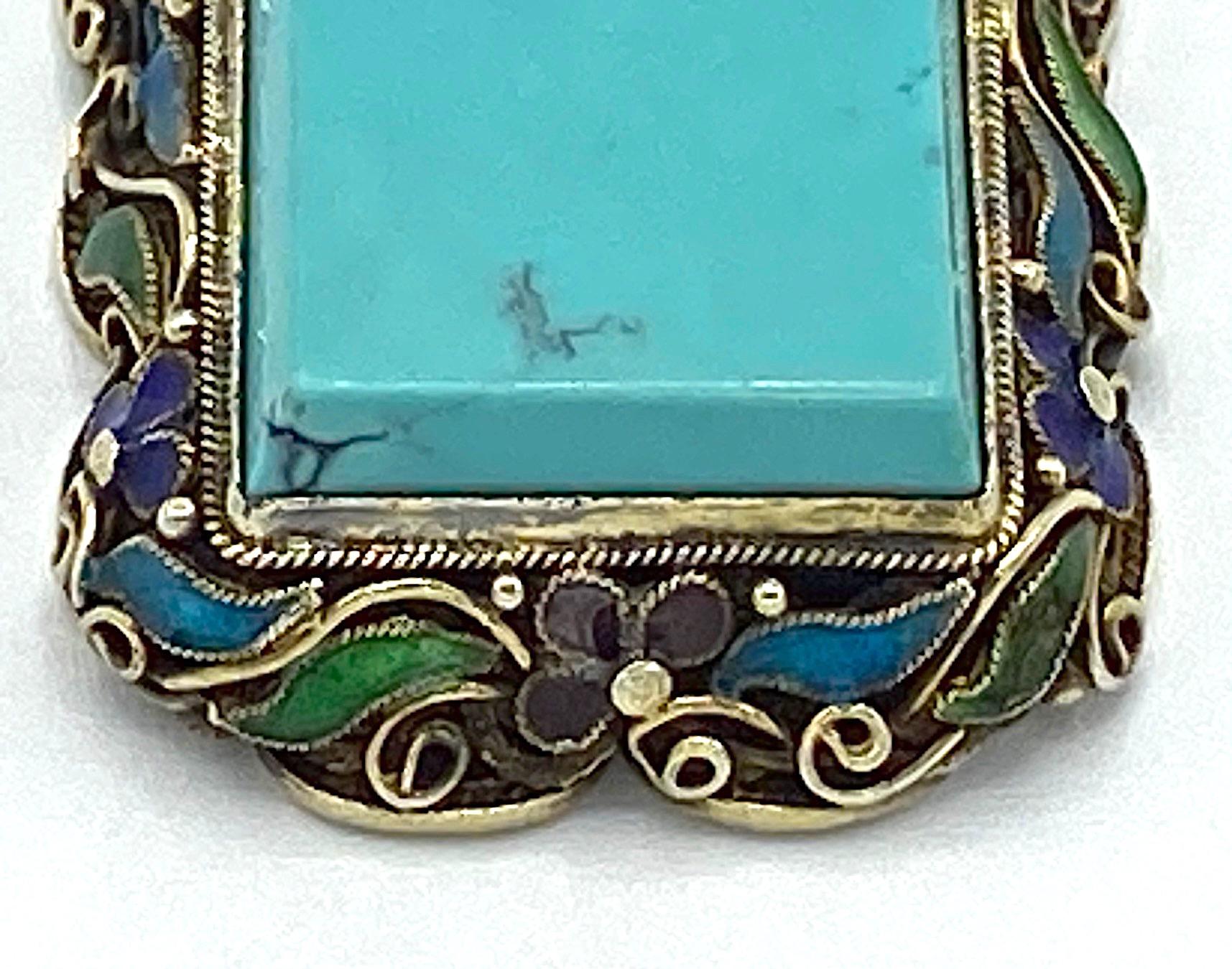 Chinese Export Vermeil Silver, Turquoise & Glass Necklace 2
