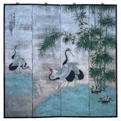 Antique Chinese Export Wallpaper Four Panel Screen