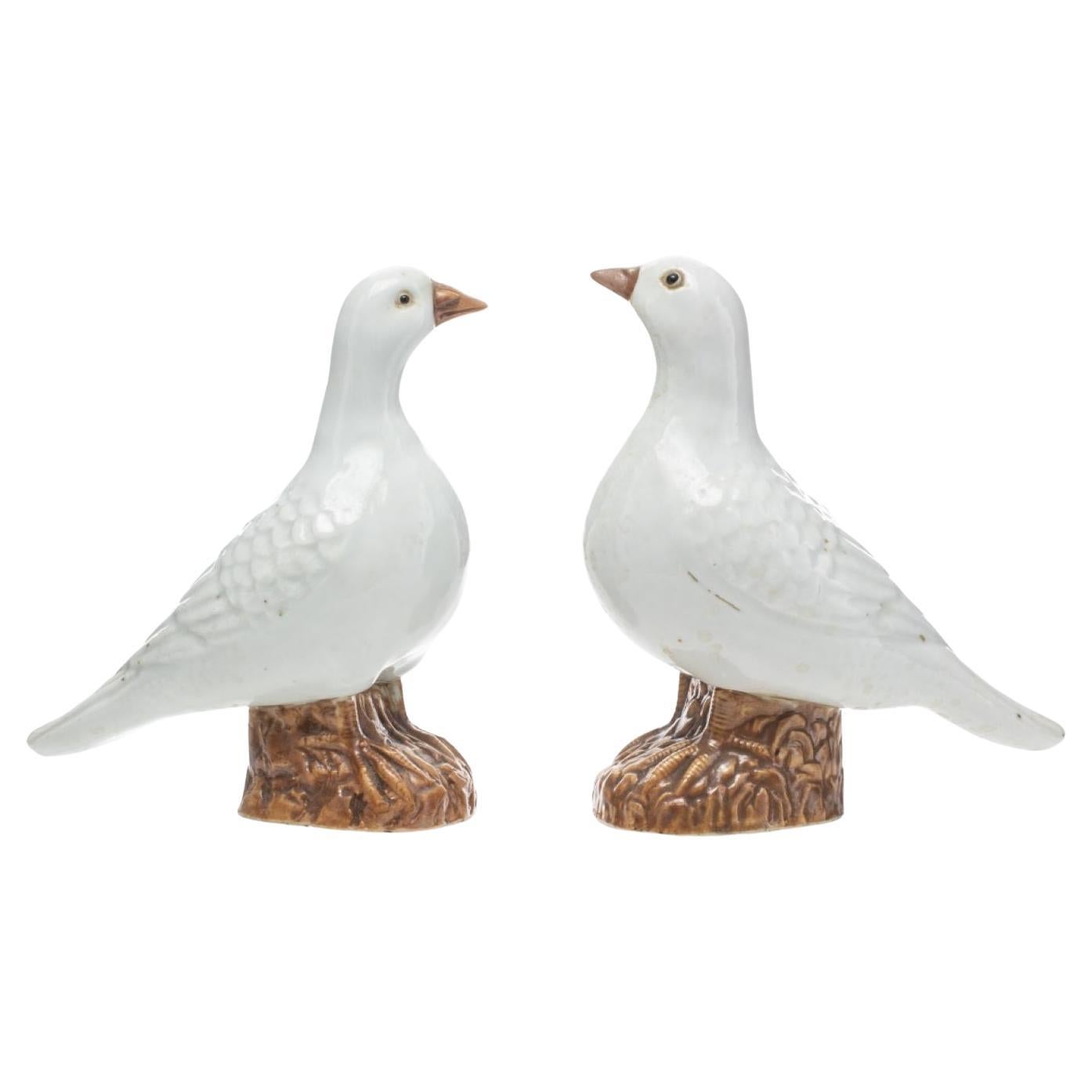 Chinese Export White Porcelain Birds, Pair