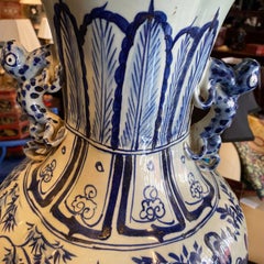 Chinese Extra Large Blue on White Vase Depicting Warriors on Horseback