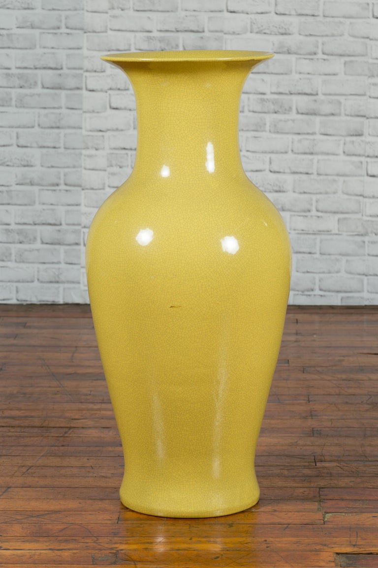 Chinese Extra Large Vintage Vase with Yellow Crackled Finish and