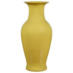 Chinese Extra Large Vintage Vase with Yellow Crackled Finish and Flaring Mouth