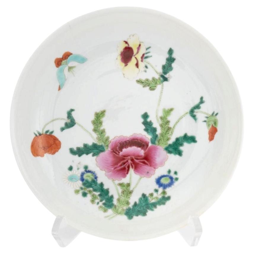Chinese Famile Rose Porcelain Butterfly and Flower Motif Plate