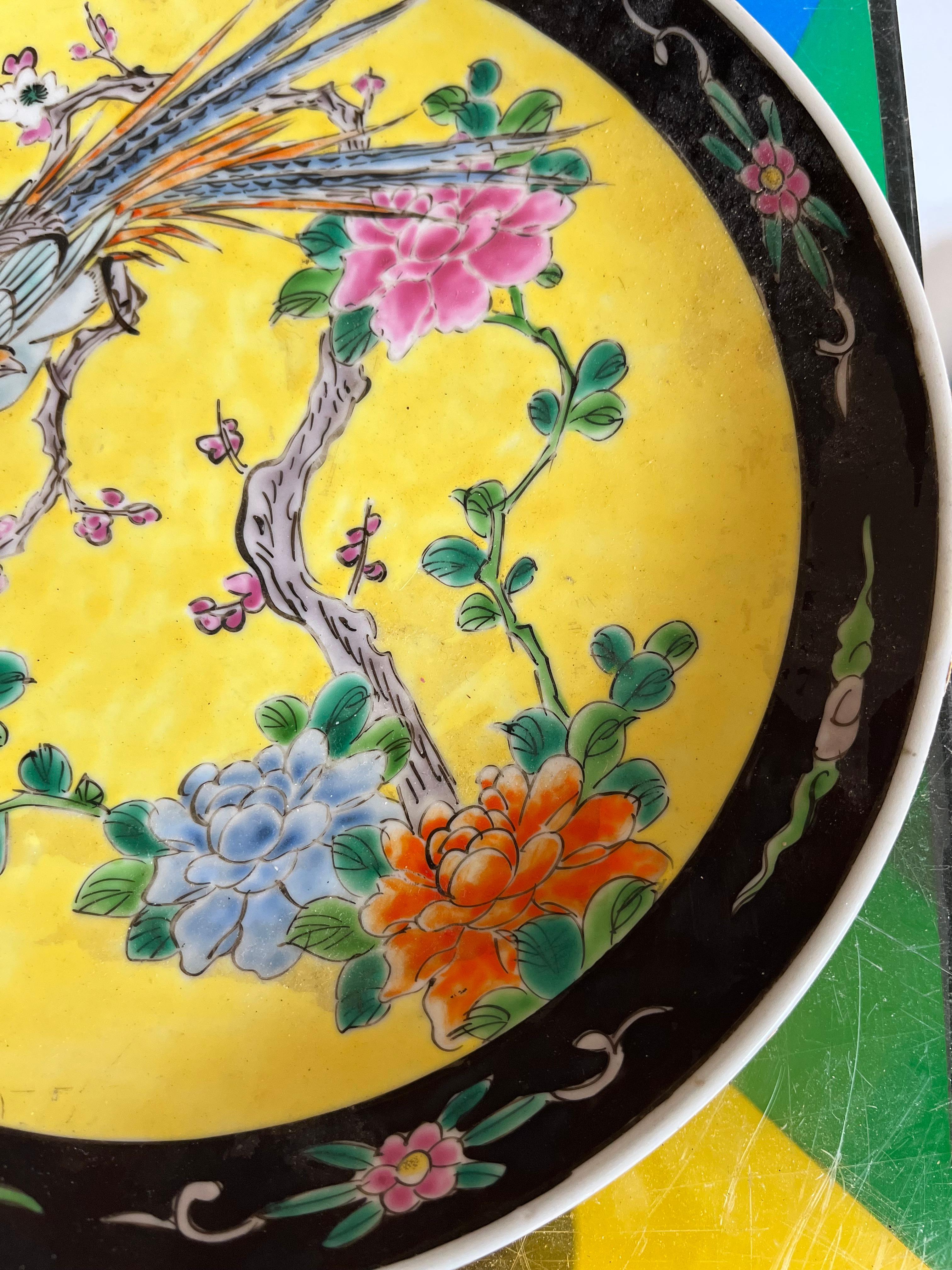 20th Century Chinese Famille Jaune Decorative Plate, Qing For Sale