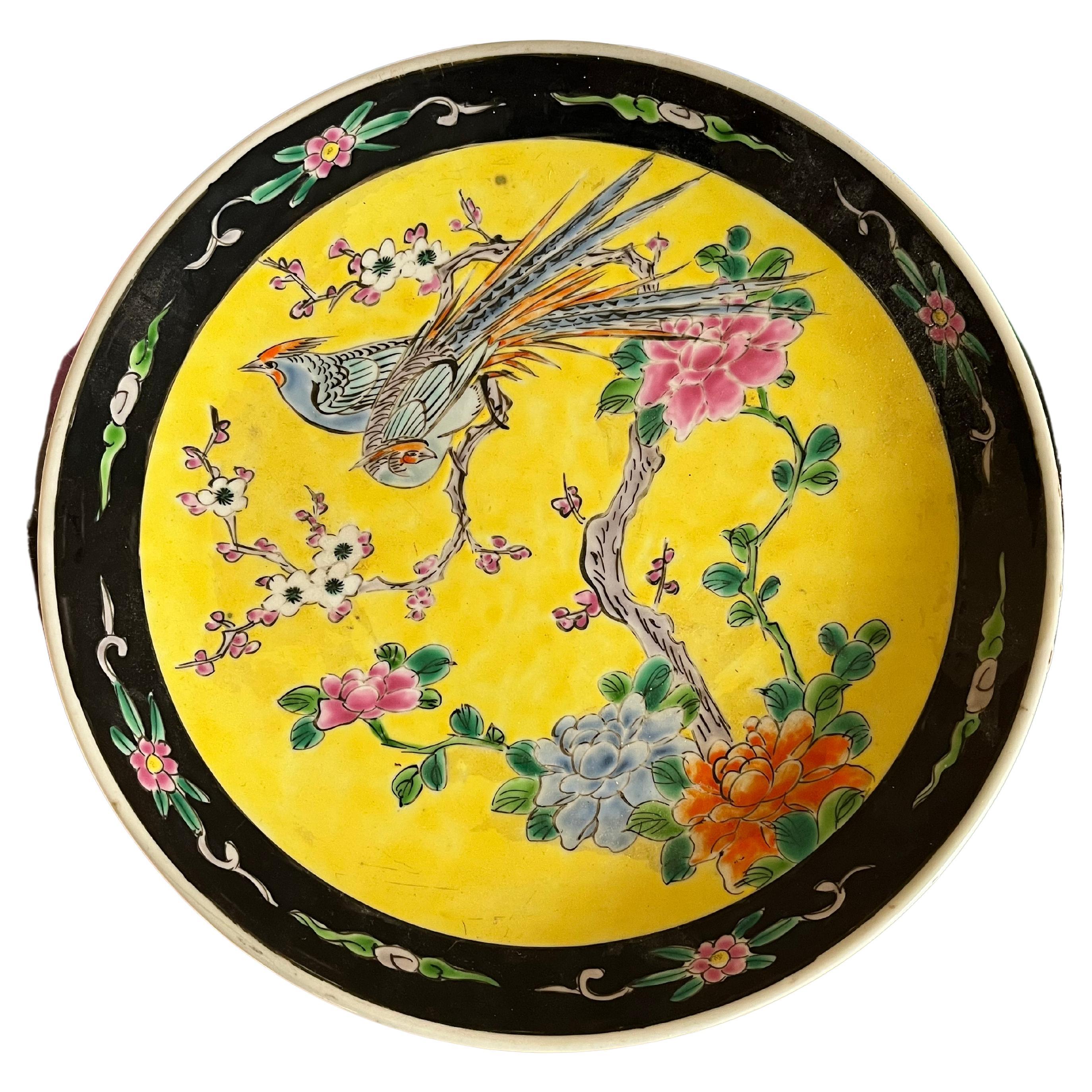 Chinese Famille Jaune Decorative Plate, Qing For Sale