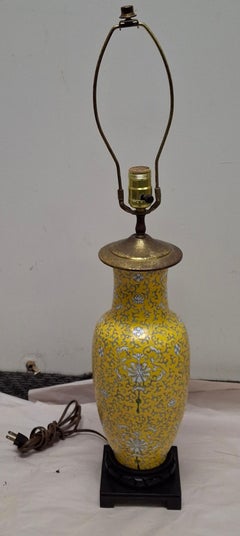 Chinese Famille Jaune Enameled Porcelain Vase Mounted as Lamp