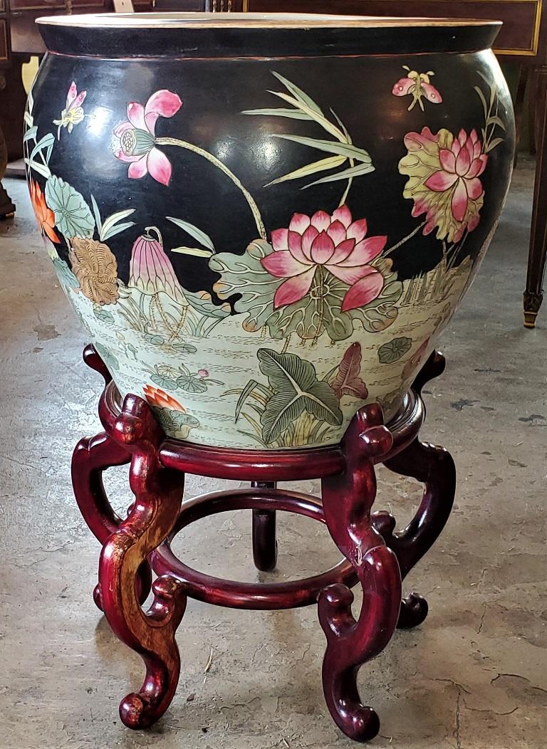 Chinese Famille Noir Fish Bowl Side Table with Stand 8