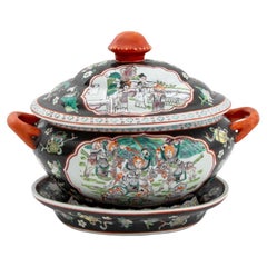 Chinese Famille Noir Porcelain Tureen & Underplate
