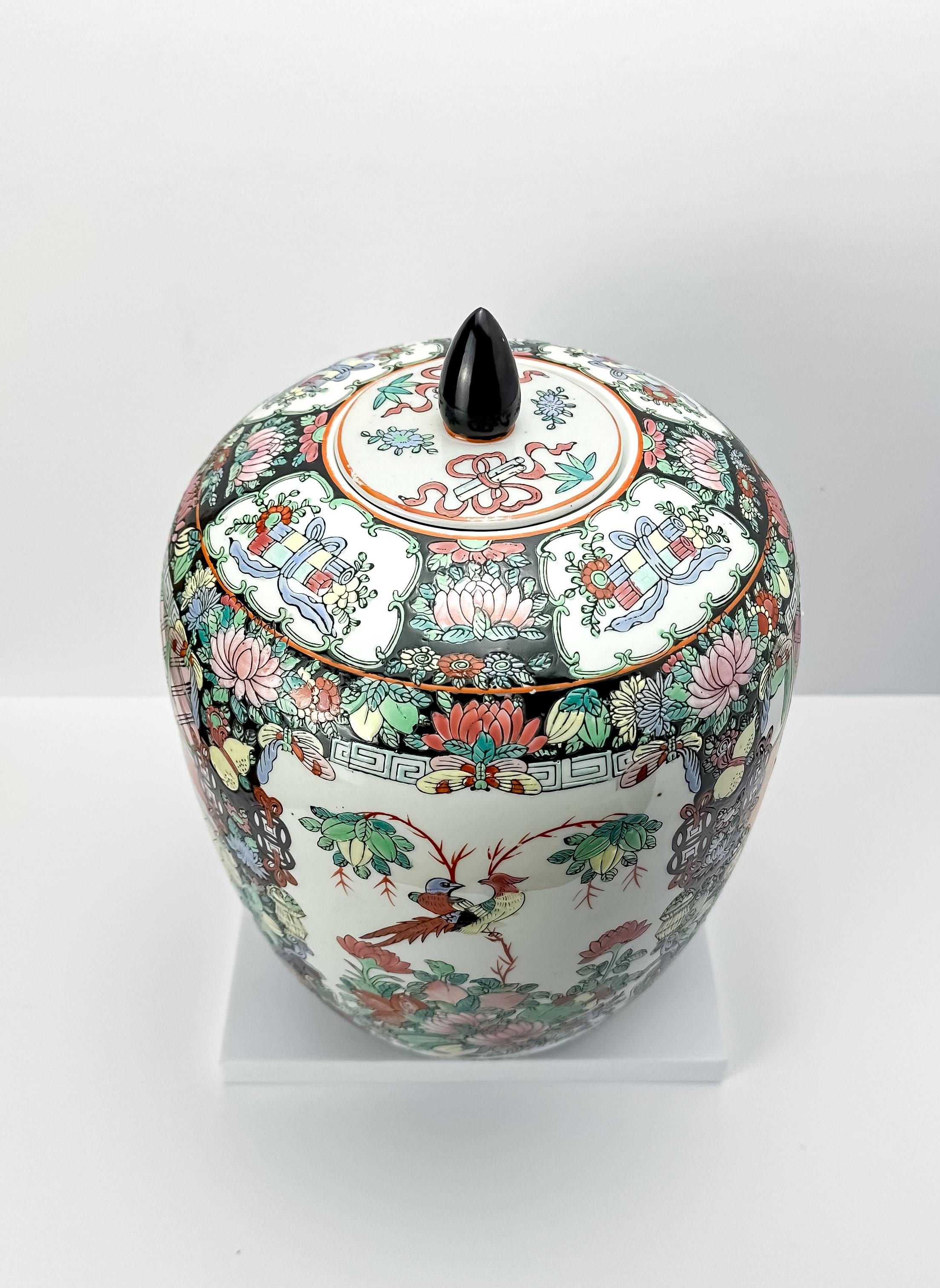 Large Porcelain Ginger Jar, Famille Noire, China c1930s For Sale 2