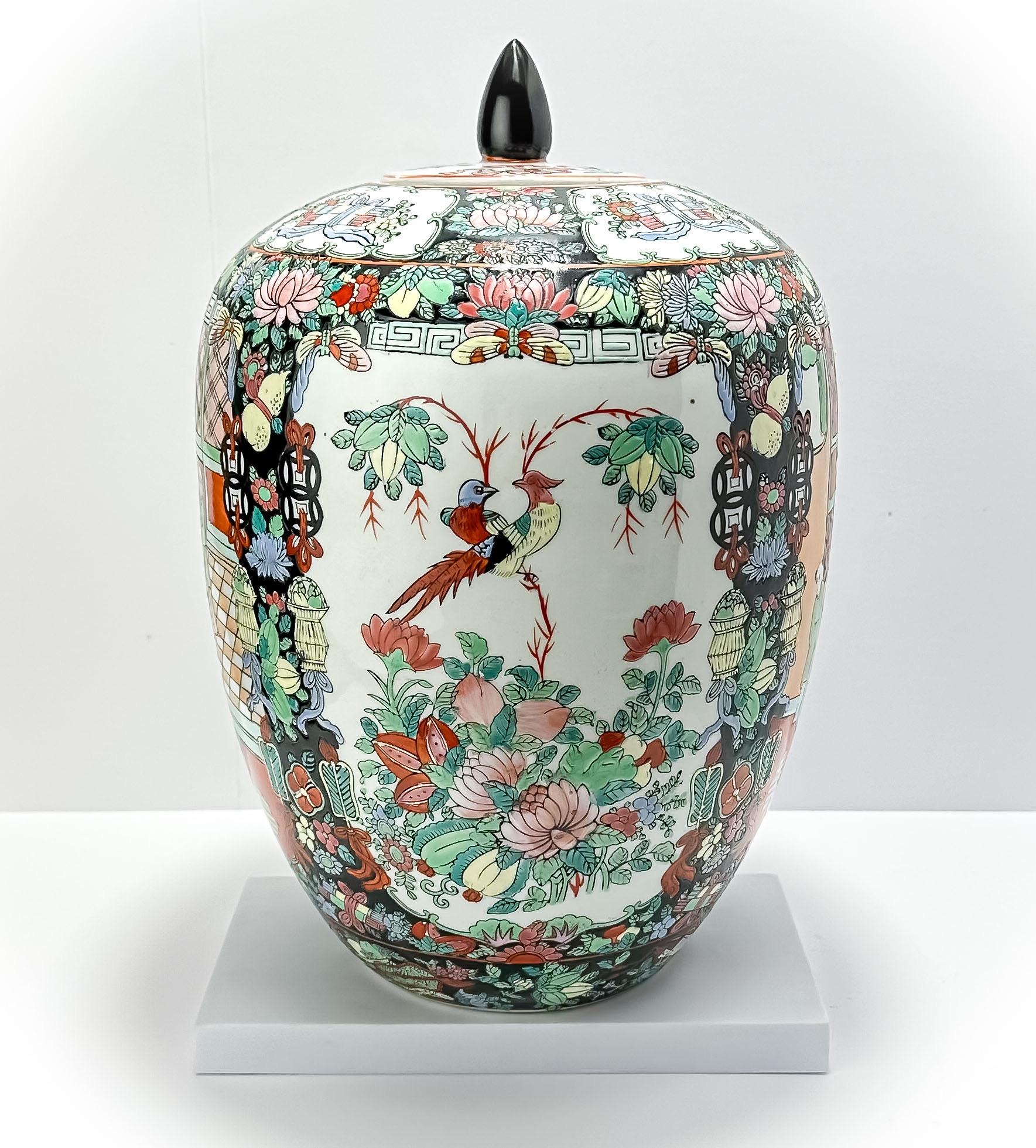 Large Porcelain Ginger Jar, Famille Noire, China c1930s For Sale 3