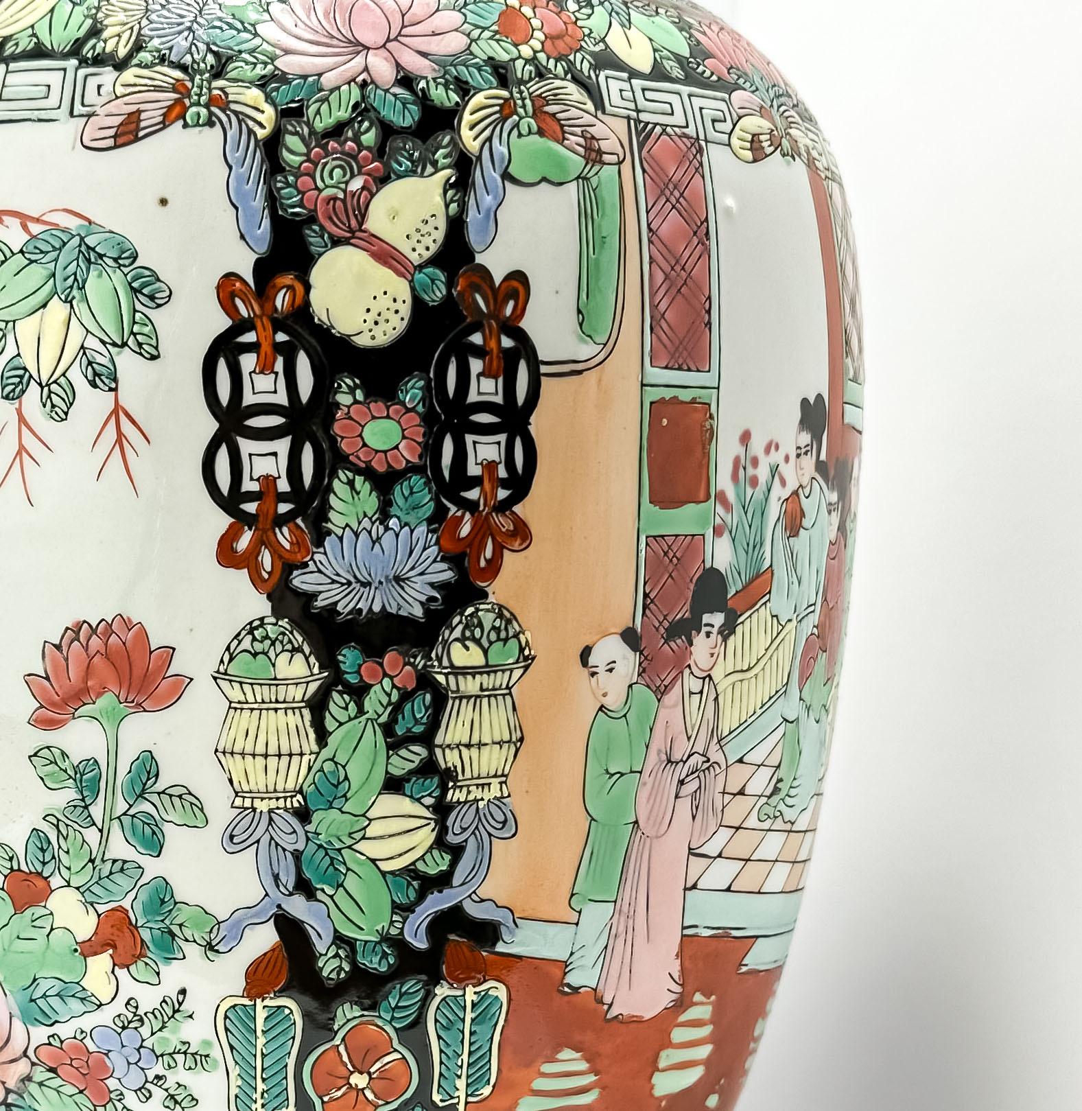 Qing Large Porcelain Ginger Jar, Famille Noire, China c1930s For Sale