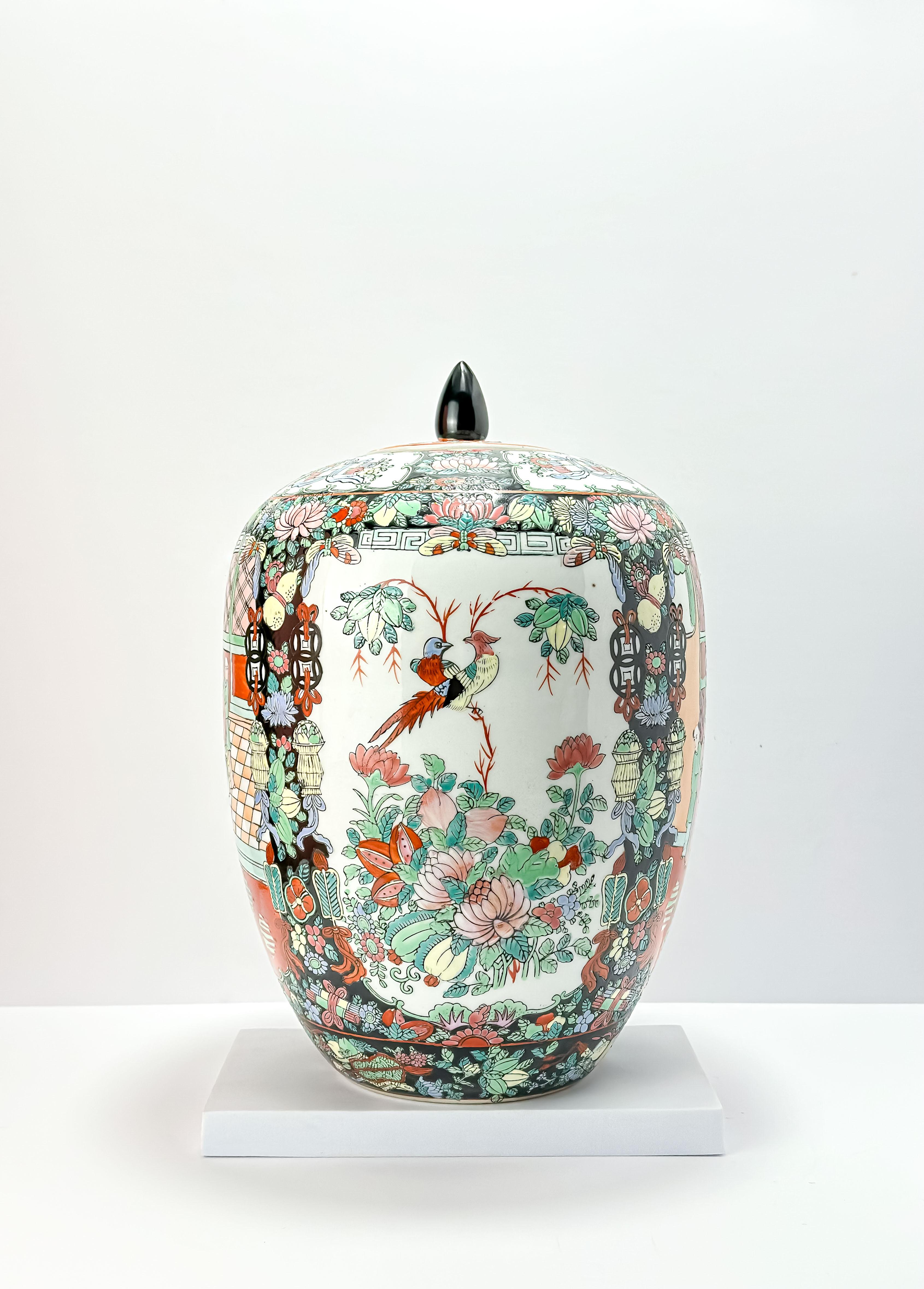 Chinese Large Porcelain Ginger Jar, Famille Noire, China c1930s For Sale