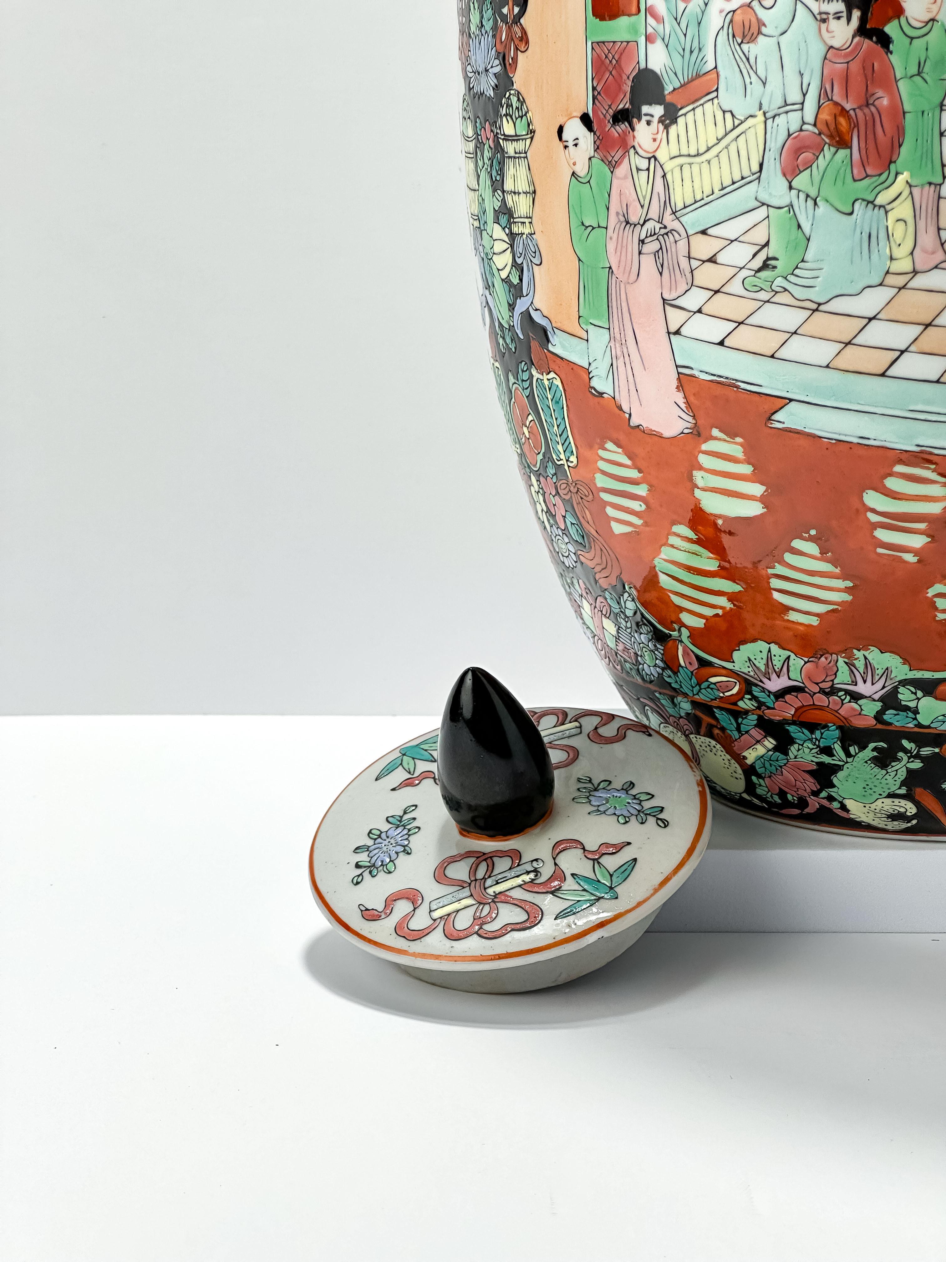 Large Porcelain Ginger Jar, Famille Noire, China c1930s For Sale 1