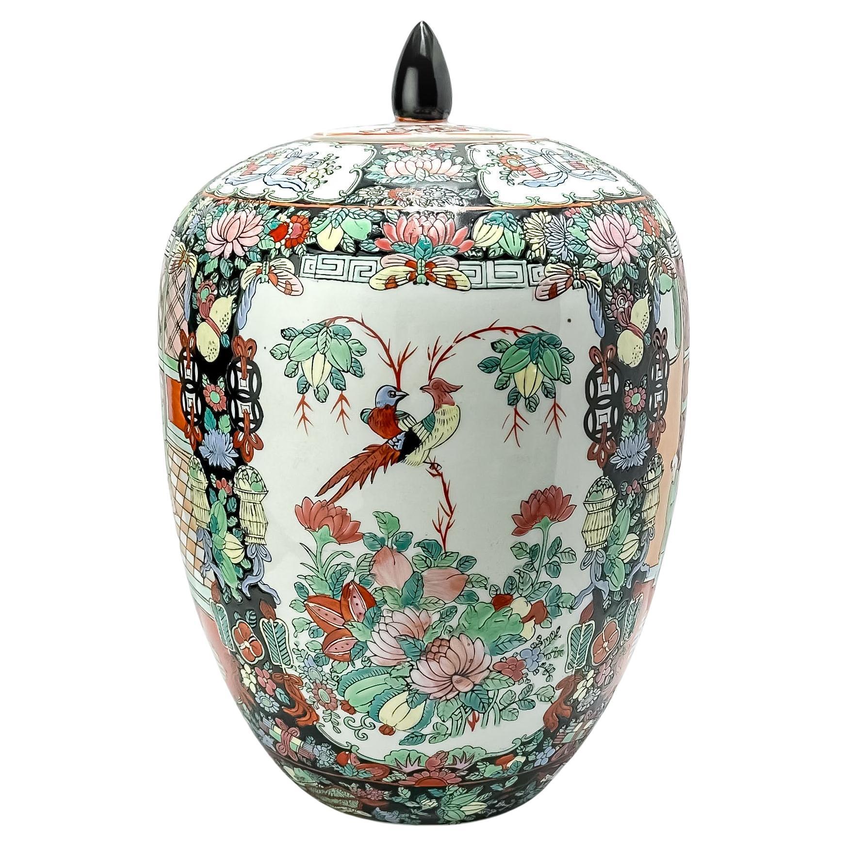 Großes Ingwerglas aus Porzellan, Famille Noire, China, ca. 1930er Jahre