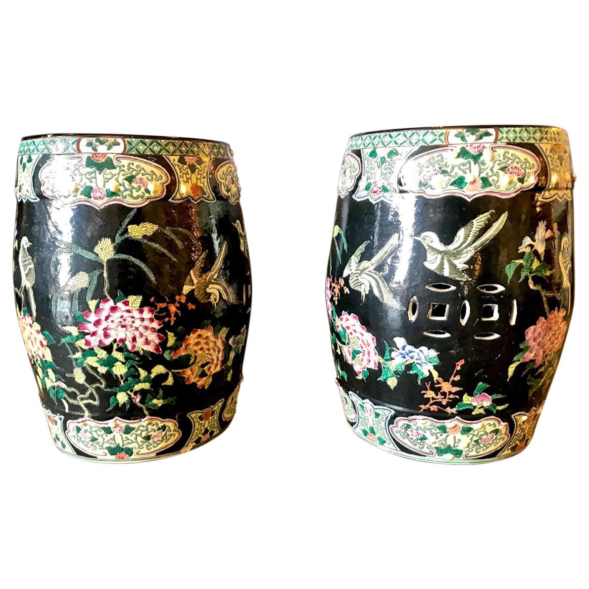 Chinese Famille Noire Garden Seats