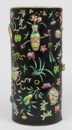 Chinese Famille Noire Porcelain Hat Stand Vase