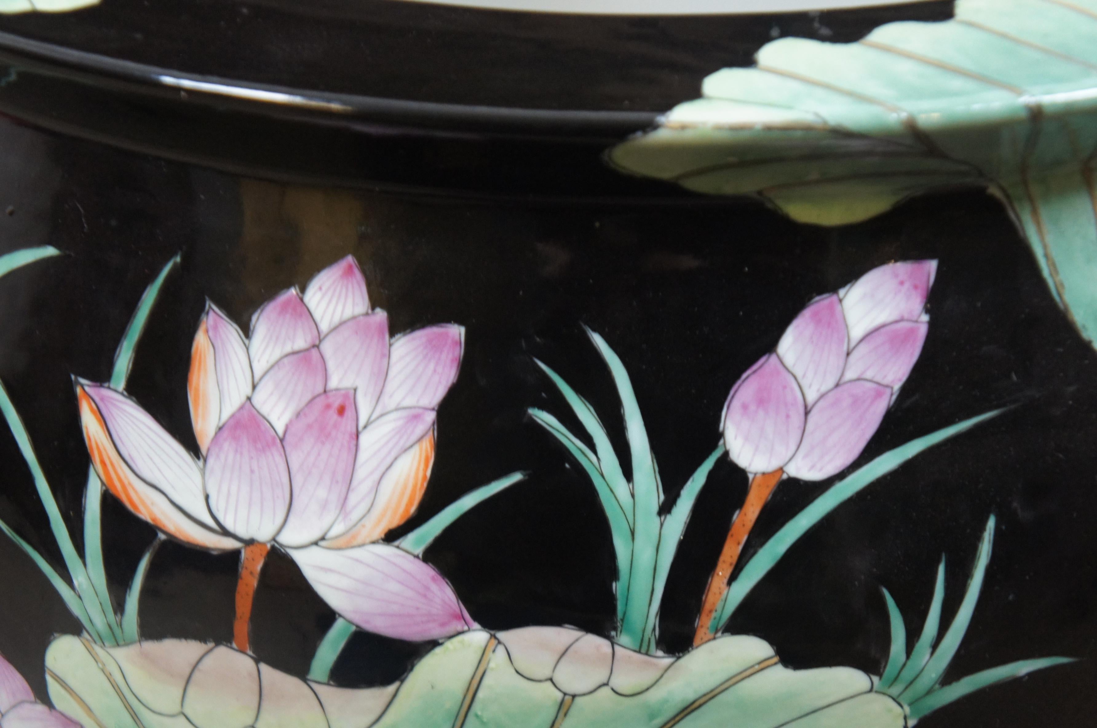 Chinesische Famille Noire Famille Noire Porzellan Koi Lily Fisch Schale Pflanzgefäß Jardiniere Topf 3