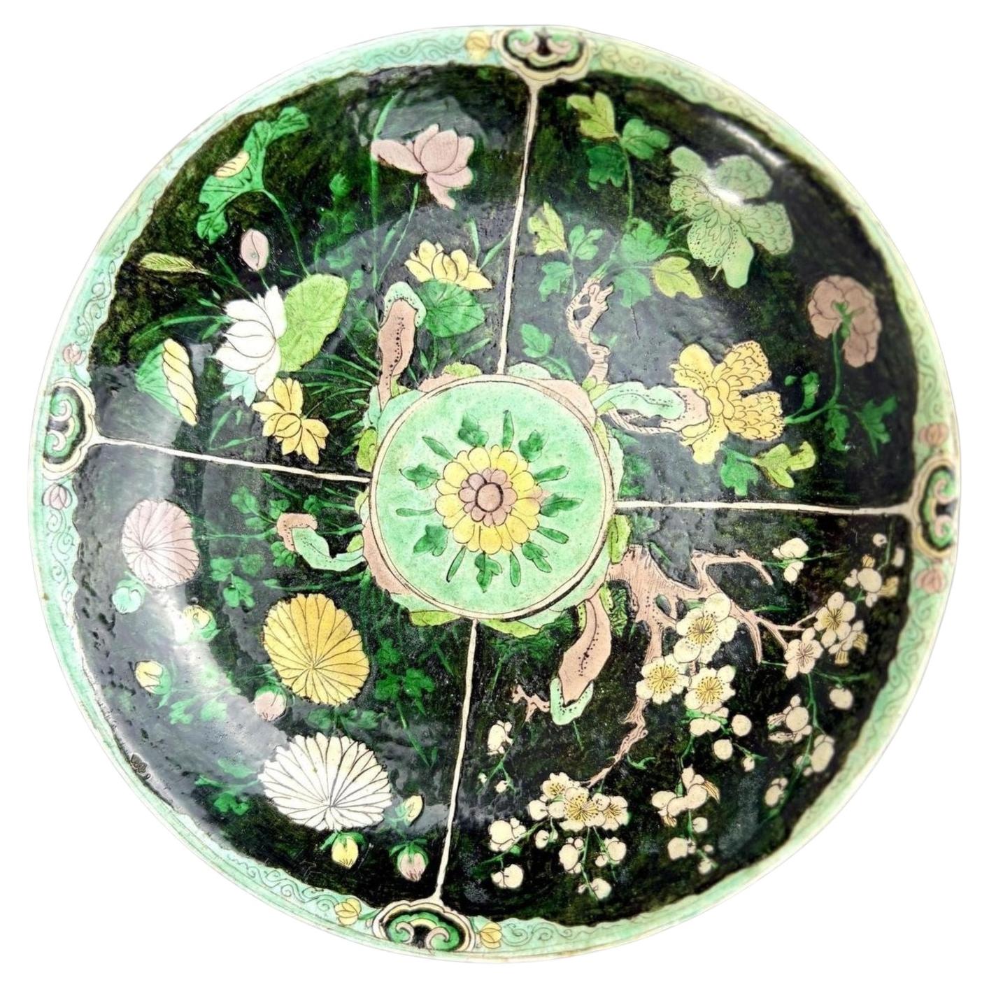 Chinese Famille Noire Stoneware Plate Late Qing Circa 1880 For Sale