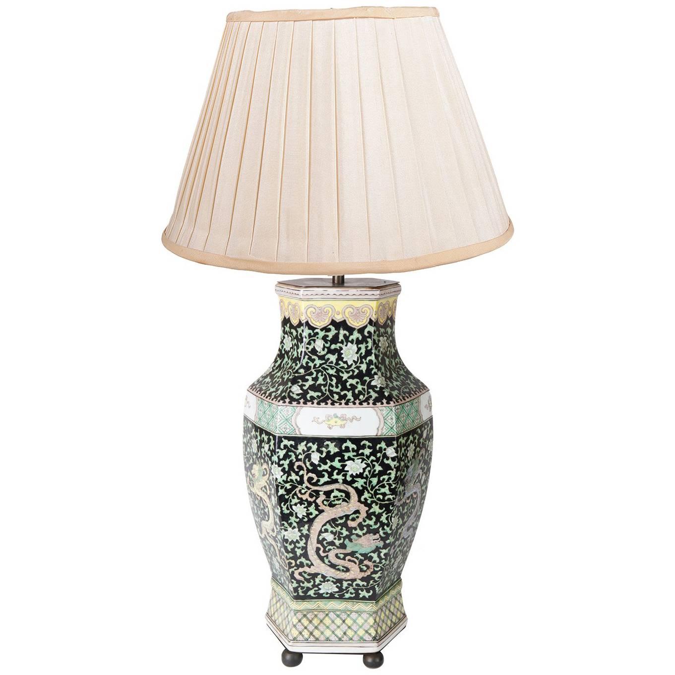 Chinese Famille Noire Vase or Lamp