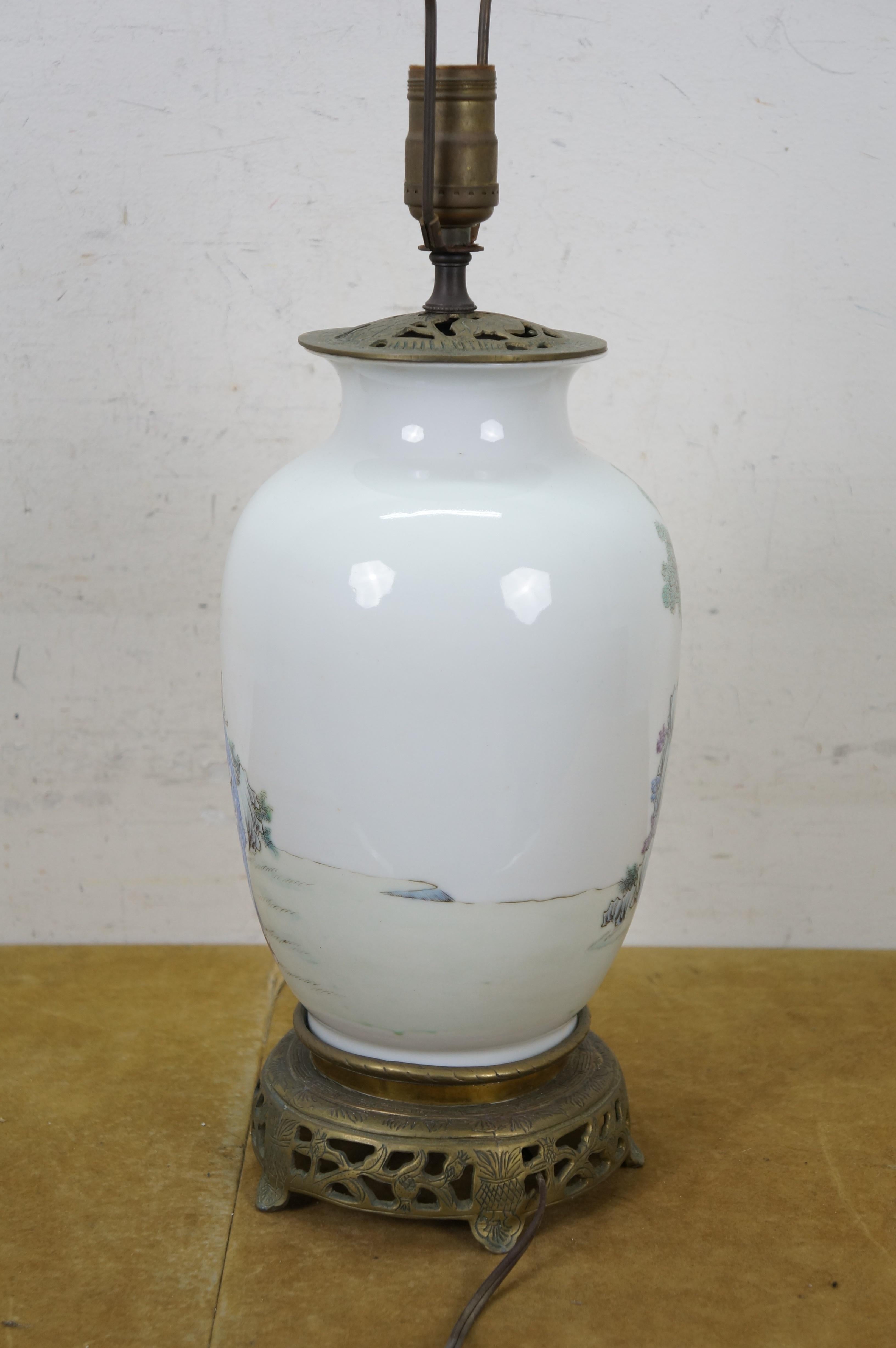 Chinese Famille Porcelain Ginger Jar Mantel Vase Urn Scholar Warrior Lamp 29