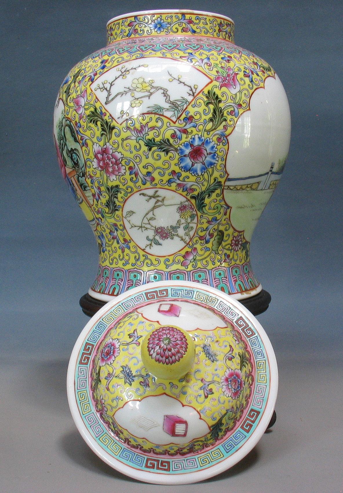 Hand-Crafted Chinese Famille Rose Baluster Jar and Cover on Stand