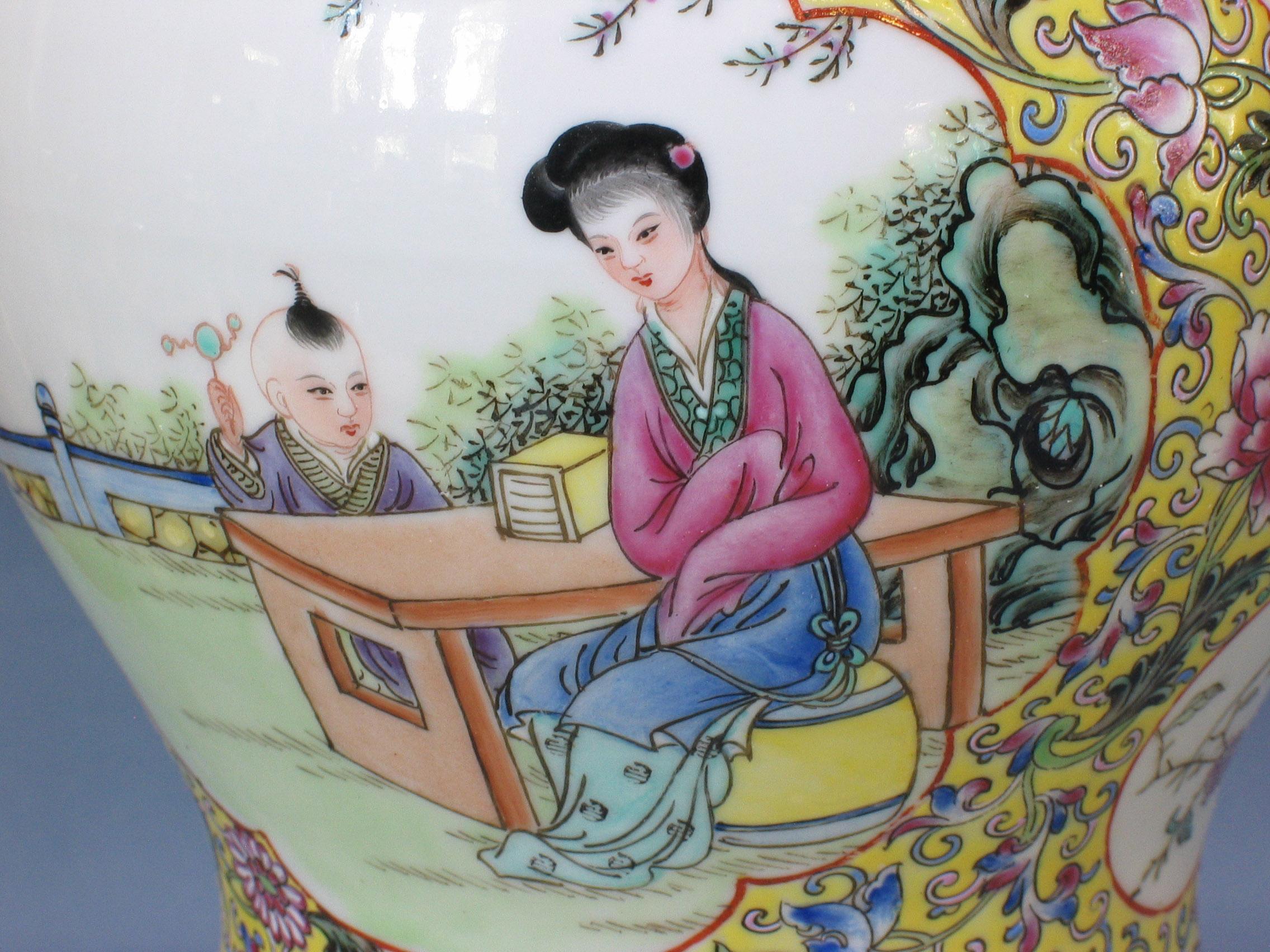 20th Century Chinese Famille Rose Baluster Jar and Cover on Stand