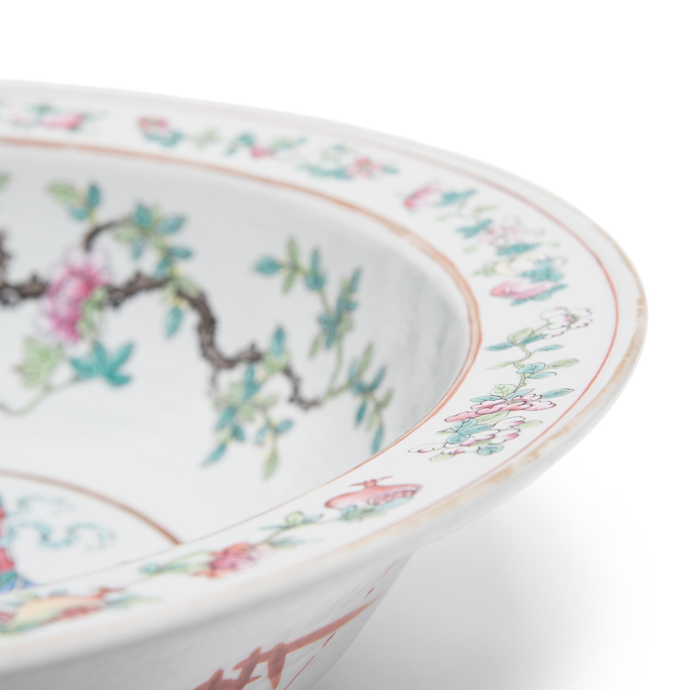 Enameled Chinese Famille Rose Bowl with Floral Arrangements, c. 1920 For Sale