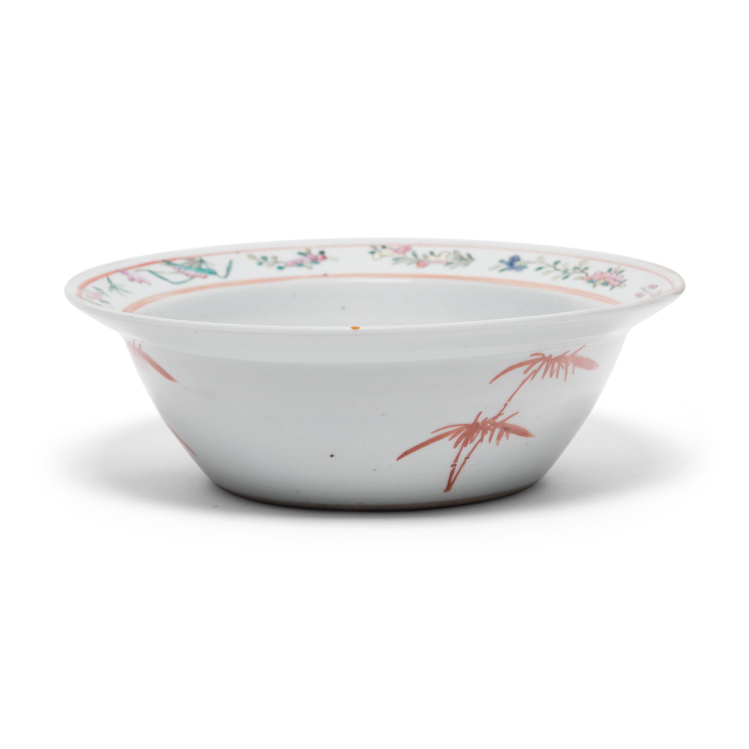 Enameled Chinese Famille Rose Bowl with Offering Fruits, c. 1900 For Sale