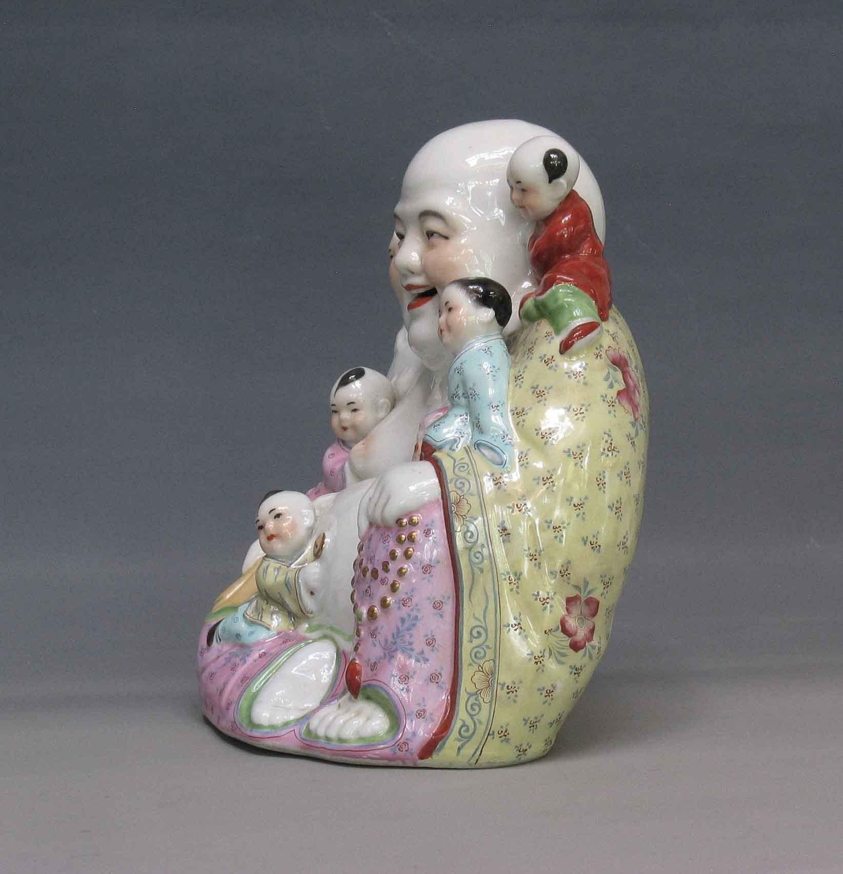 Chinese Famille Rose Buddha Budai And Boys Group   20th Century In Good Condition For Sale In Ottawa, Ontario