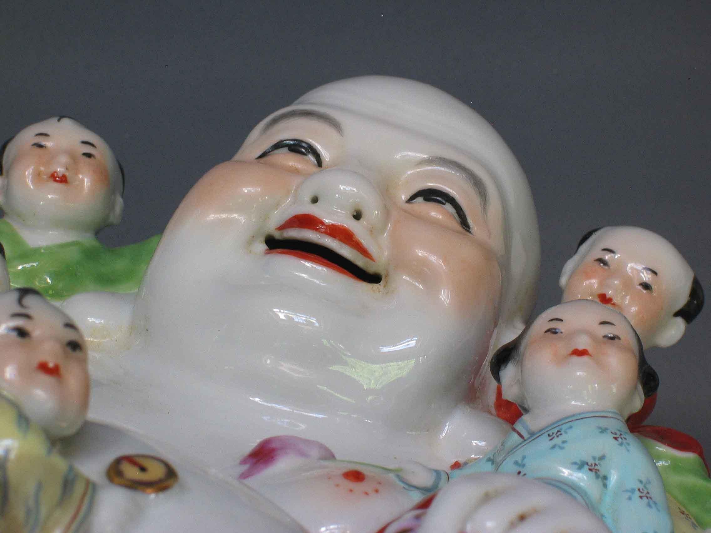 Chinese Famille Rose Buddha Budai And Boys Group   20th Century For Sale 2