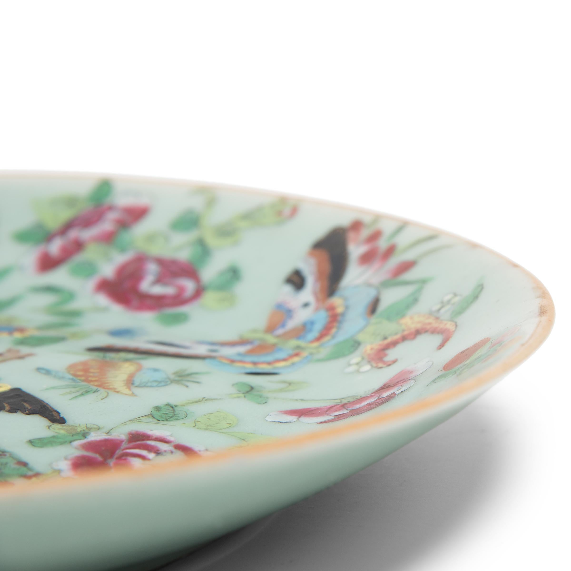 Glazed Chinese Famille Rose Celadon Plate