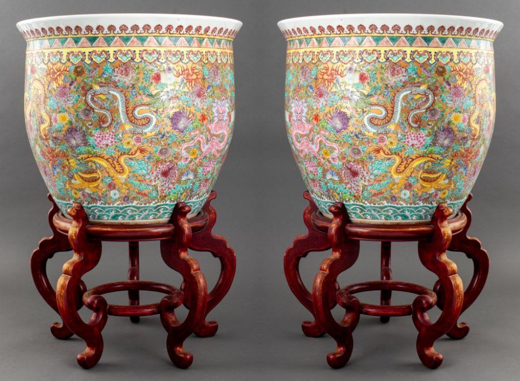 Chinese Famille Rose Ceramic Jardinieres, Pair 1