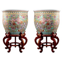 Chinese Famille Rose Ceramic Jardinieres, Pair