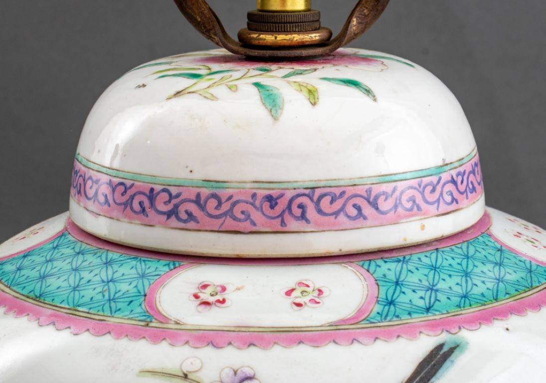 20th Century Chinese Famille Rose Covered Ginger Jar Lamp For Sale