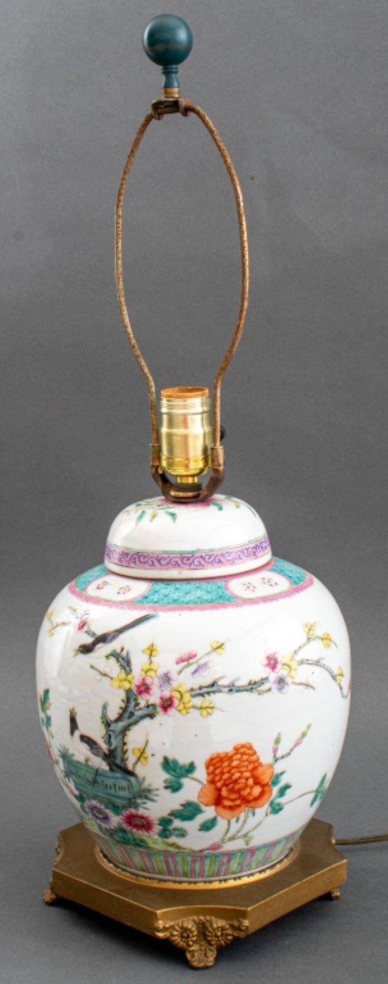 Chinese Famille Rose Covered Ginger Jar Lamp For Sale 1