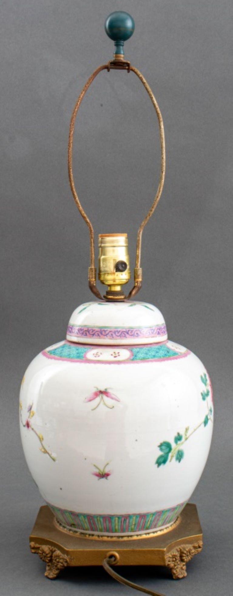 Chinese Famille Rose Covered Ginger Jar Lamp For Sale 2