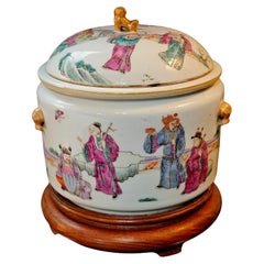 Chinese Famille Rose Covered Serving Bowl w/ the Fitted Wood Stand 19th century