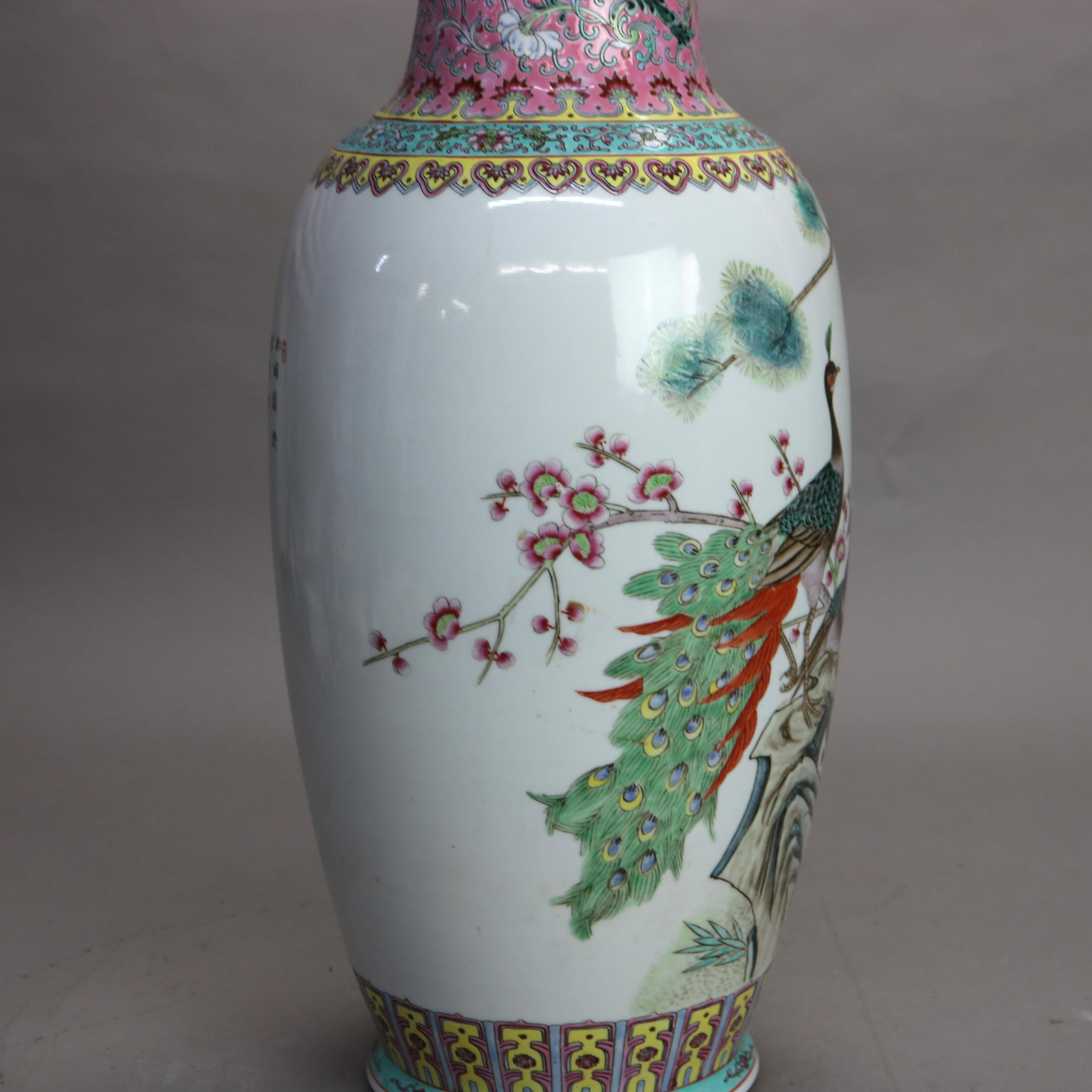 Chinese Famille Rose Enameled Floor Vase with Peacock 20thC 5