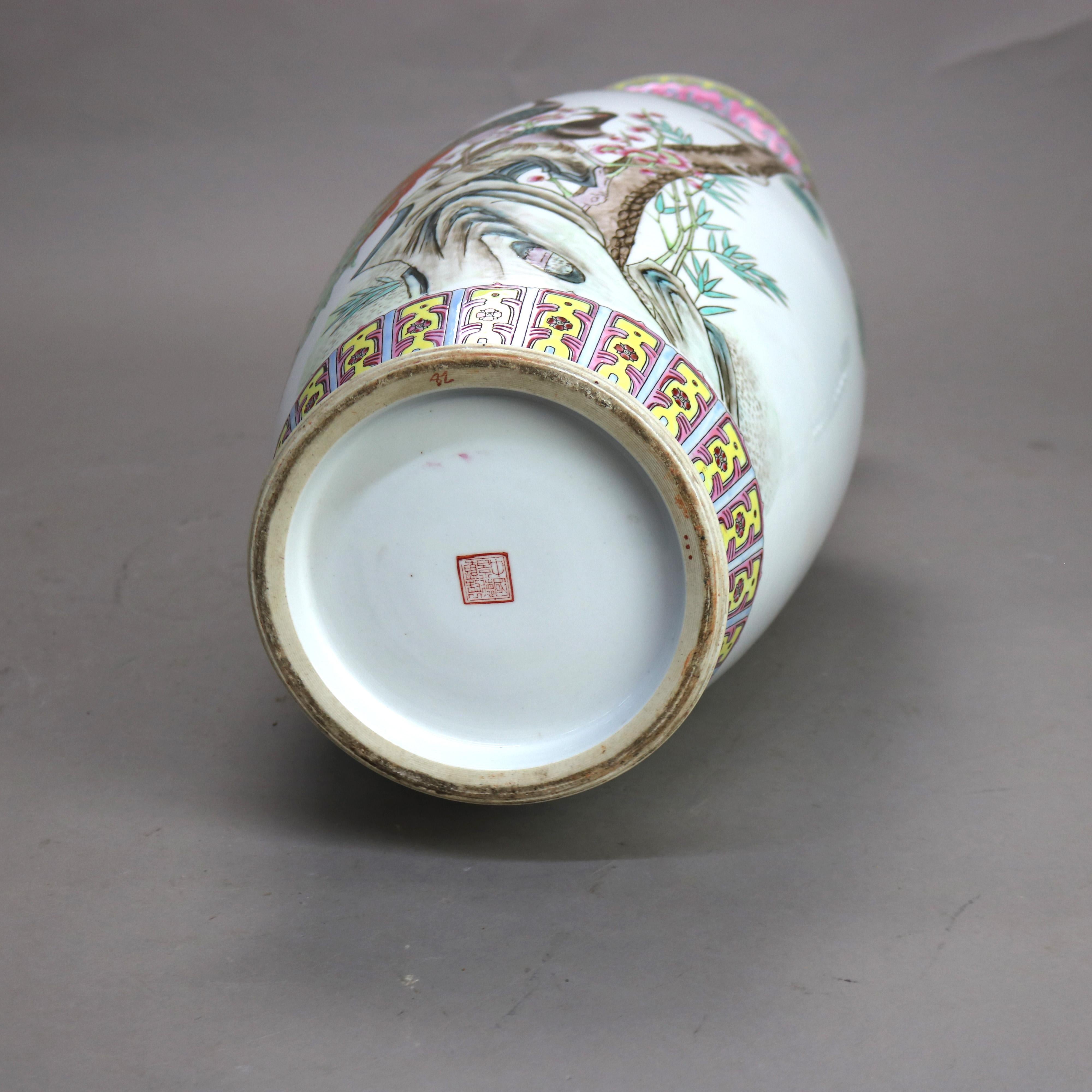 Chinese Famille Rose Enameled Floor Vase with Peacock 20thC 6