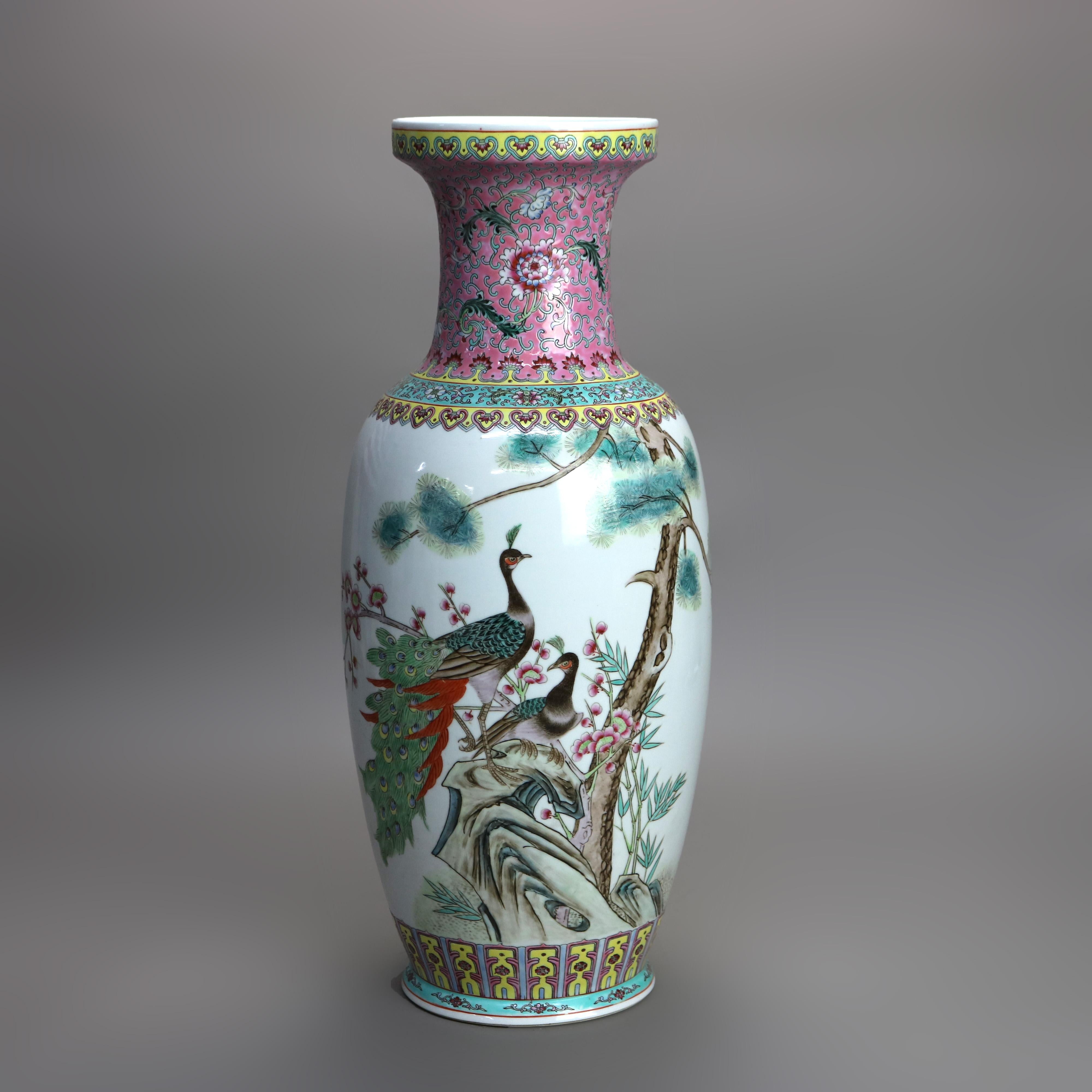 Chinese Famille Rose Enameled Floor Vase with Peacock 20thC

Measures - 24 1/2