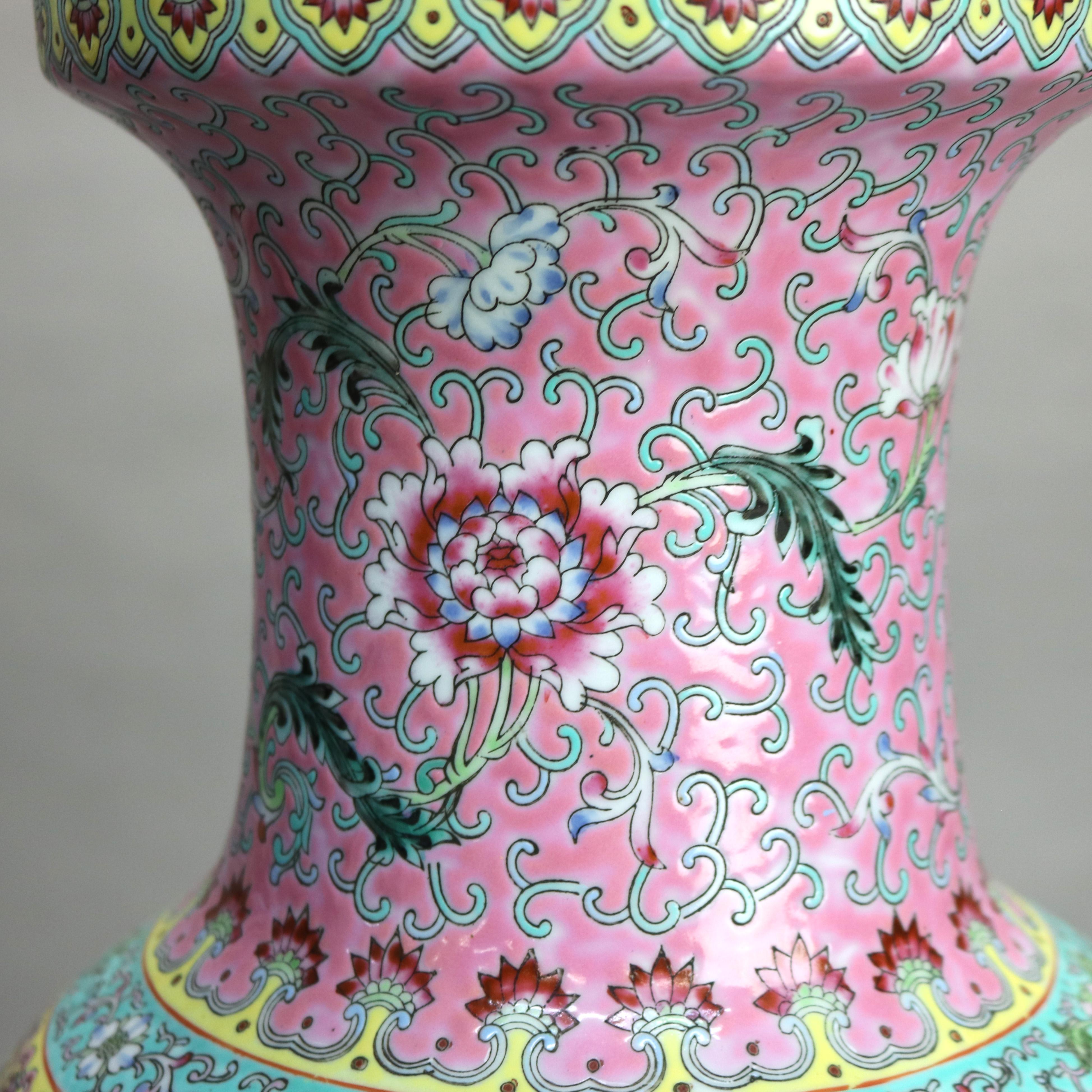 Chinese Famille Rose Enameled Floor Vase with Peacock 20thC 1