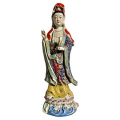 Vintage Chinese Famille Rose Enameled Porcelain Guanyin, Zeng Longsheng, 1980's, China