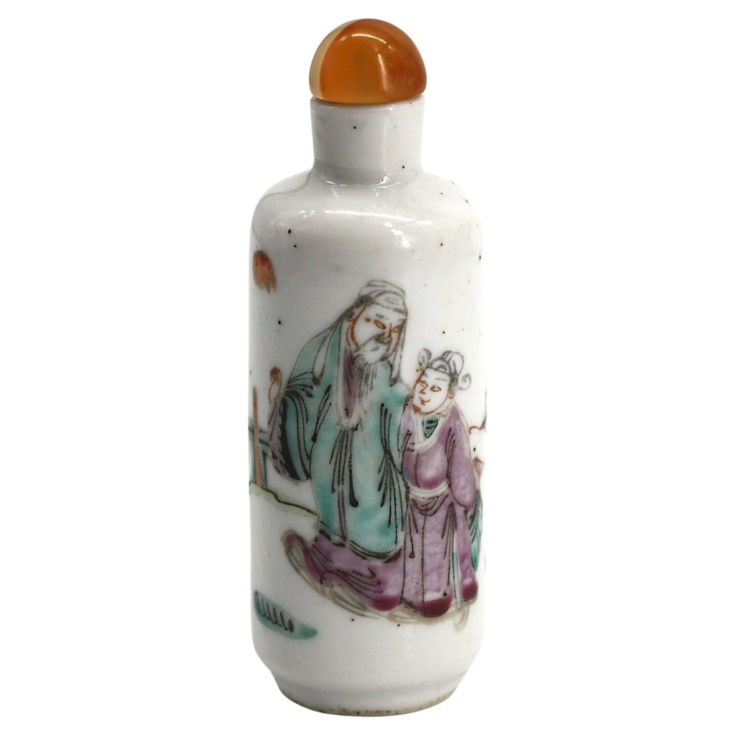 Chinese Famille Rose Enameled Porcelain Snuff Bottle
