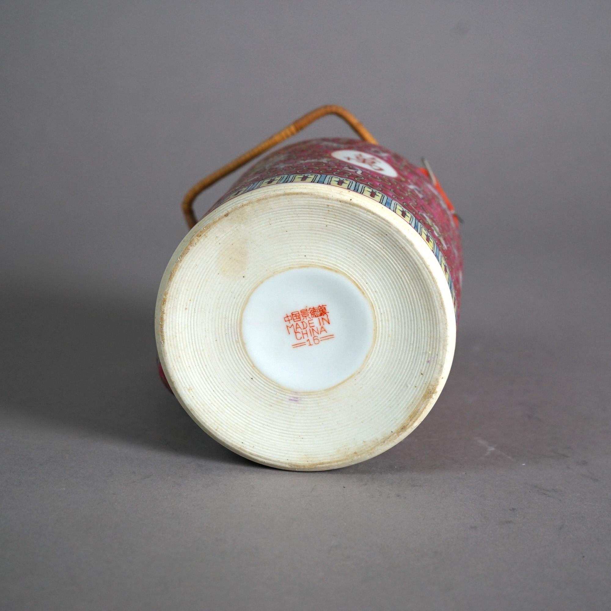20th Century Chinese Famille Rose Enameled Porcelain Teapot 20thC For Sale