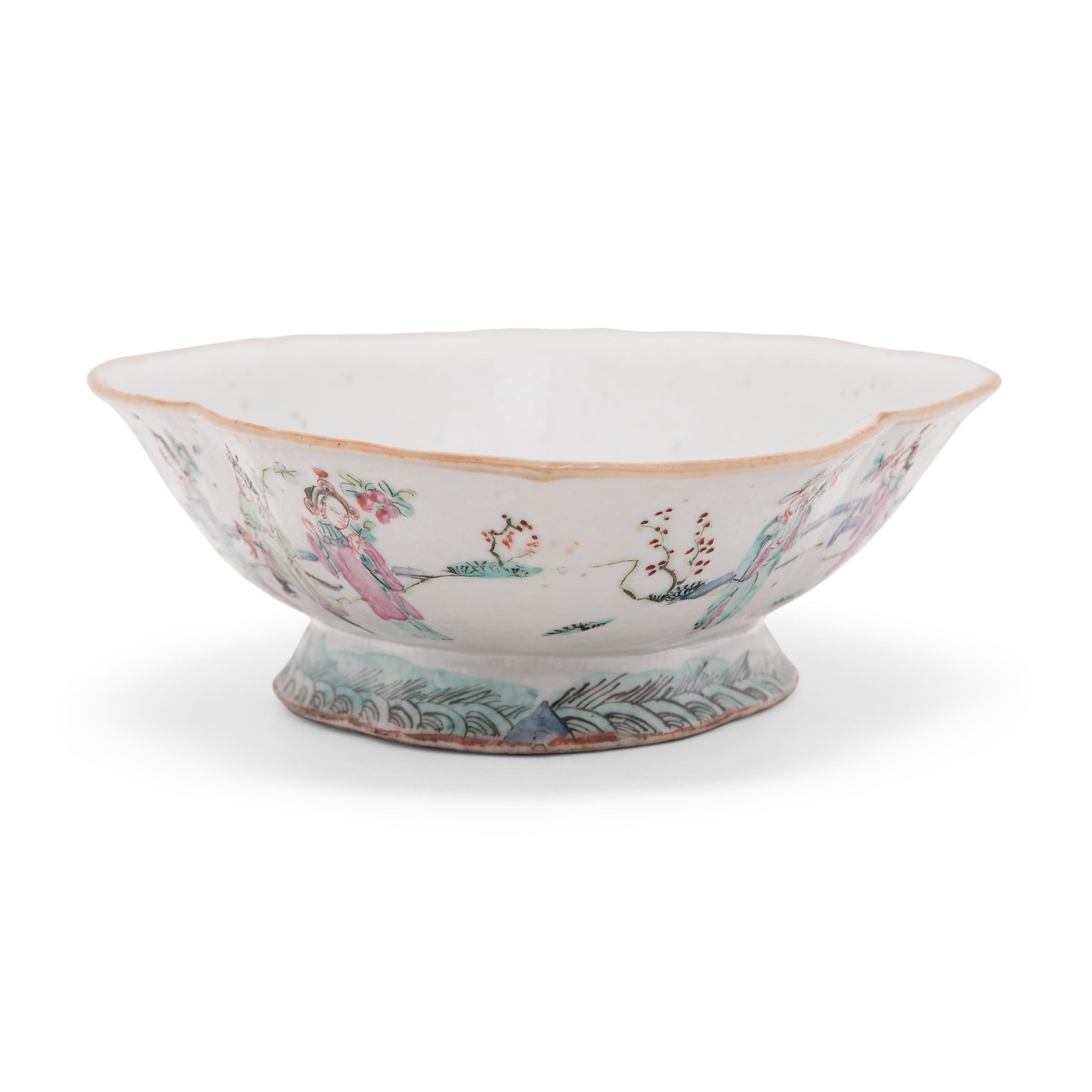 Enameled Chinese Famille Rose Footed Offering Bowl, c. 1850