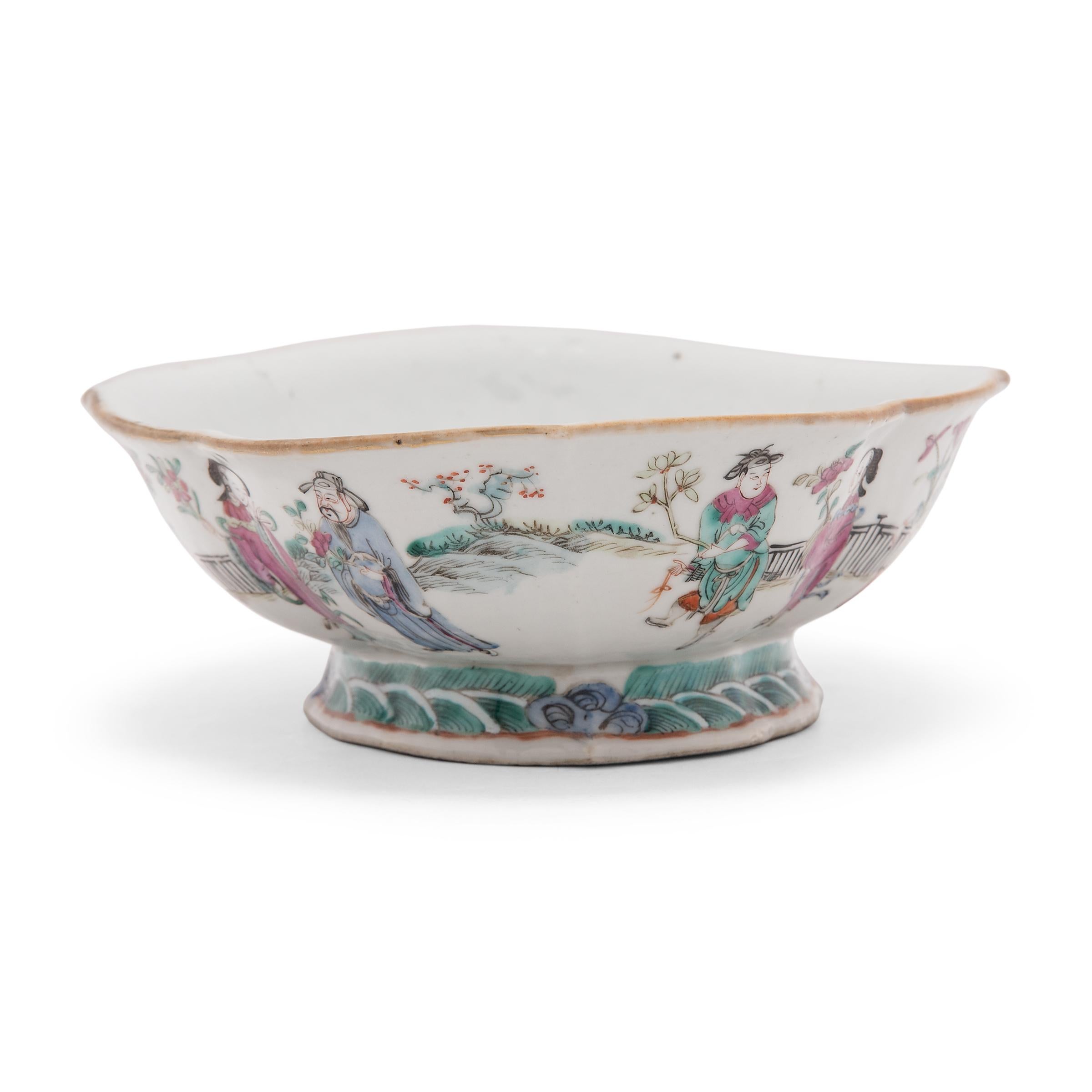 Enameled Chinese Famille Rose Footed Offering Bowl, c. 1850