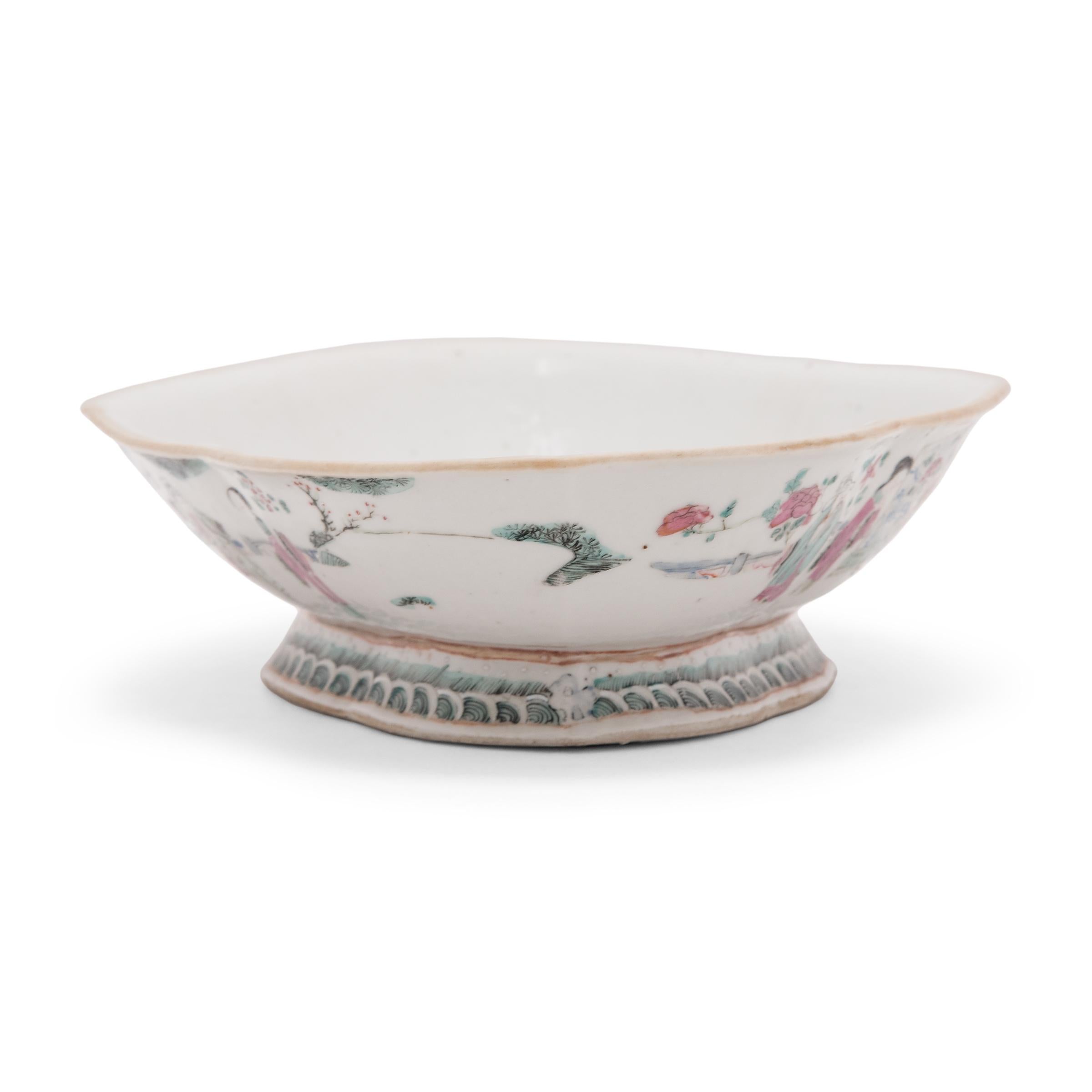 Enameled Chinese Famille Rose Footed Offering Bowl, c. 1850